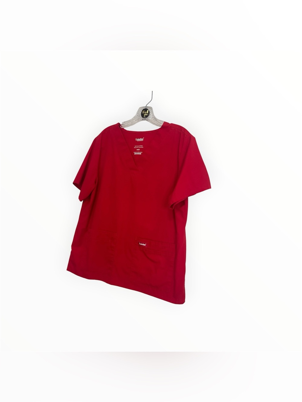 Landau Short Sleeve V-Neck Top in Red~ Size Medium ~ Healthcare